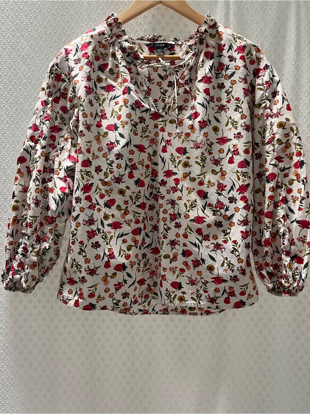 J. Crew White Peasant Blouse with Red & Yellow Floral Print